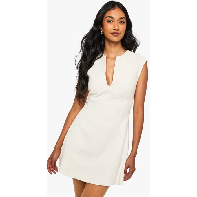 boohoo Dames Aangepaste Boucle V-hals shiftjurk | Ivoor | Maat: 42
