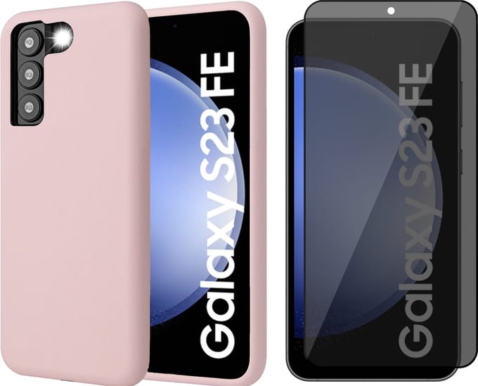 Hoesje geschikt voor Samsung Galaxy S23 FE - Privacy Screenprotector Volledig Dekkend Glas - Mat Back Case Roze