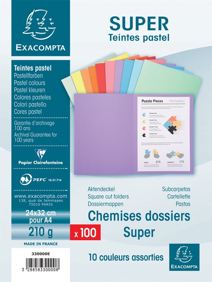 Exacompta SUPER 210 Pak van 100 mappen 210g/m2 -24x32cm voor A4. - Roze - 330003E