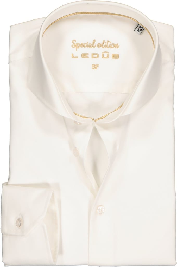 Ledub slim fit overhemd - wit - Strijkvrij - Boordmaat: 36