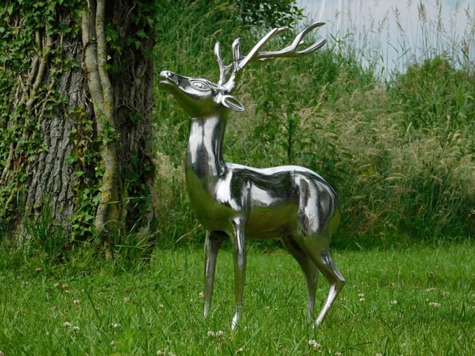 Beeld Hert - 70 cm - Alu in Nikkel/Zilverkleur - Decoratief Beeld
