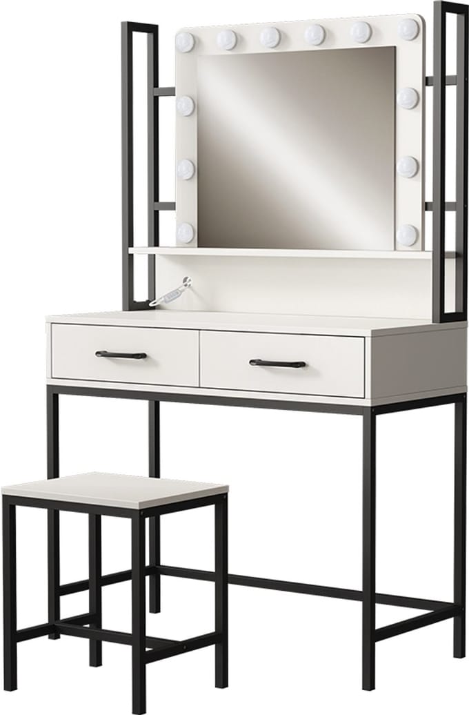 Vicco Luvia Kaptafel – 90 cm Met LED-verlichting en kruk Wit