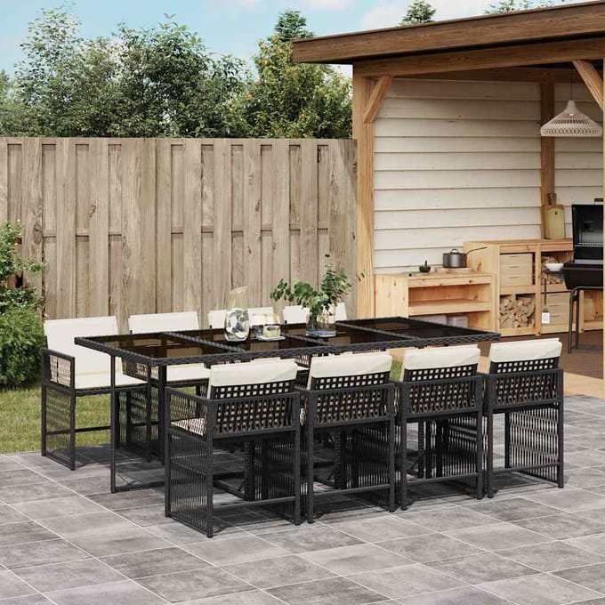 vidaXL - 9-delige - Tuinset - poly - rattan - zwart