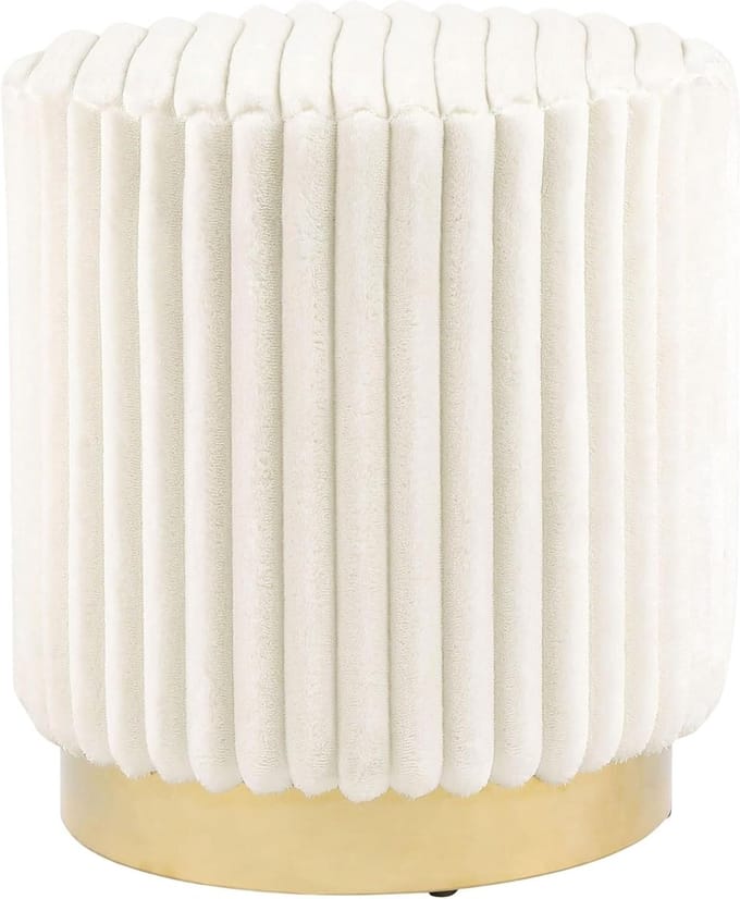 Gestoffeerde Poef - Make-up kruk - Extra zitplaats - Kanaaltuften design - 45.7 cm hoog - Beige