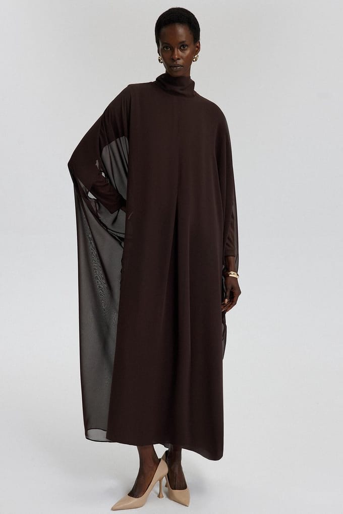 Touché Privé - Chiffon jurk met vleermuismouwen - Bruin - Dames