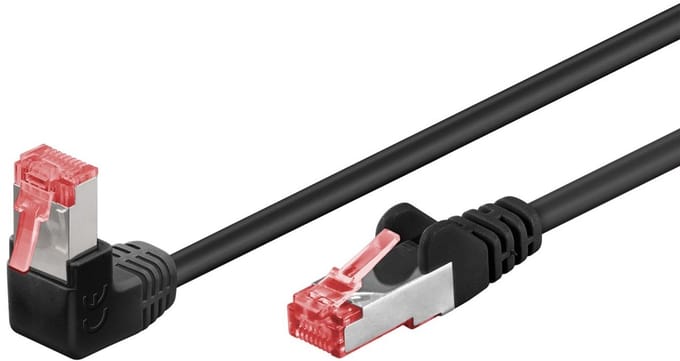Goobay CAT 6 netwerkkabel 0,5 m zwart met 1x 90° haakse RJ45-connector, S/FTP met kopergeleider en 1µ vergulde contacten