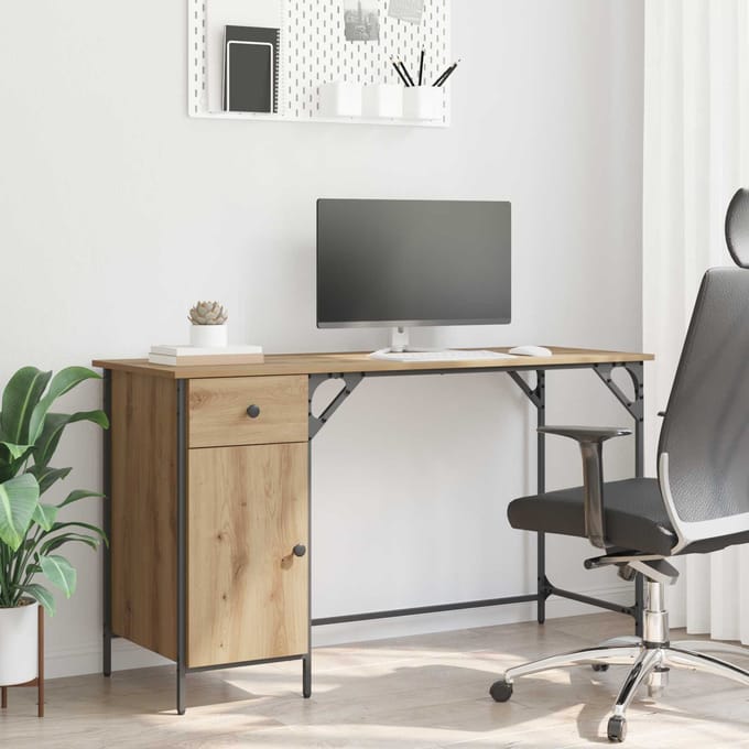 vidaXL Computerbureau Artisan Eiken 131 x 48 x 75 cm Bewerkt hout