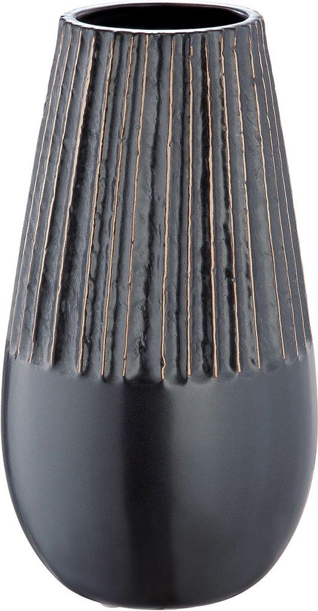 Boho Vaas "Strips" – Zwart – H 25 cm