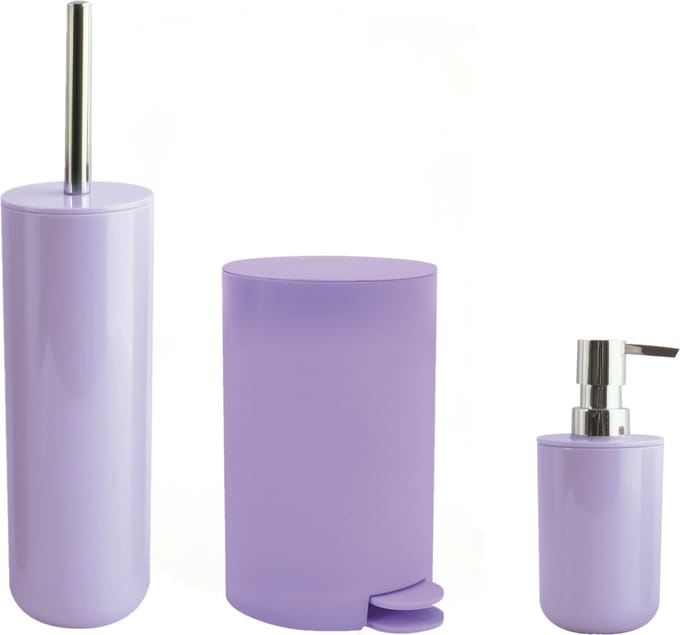 MSV Badkameraccessoire Moods - pedaalemmer - beker - zeeppompje - lila paars - kunststof