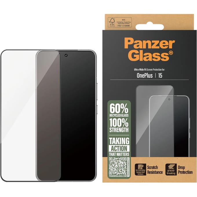 PanzerGlass Ultra-Wide Fit Anti-Bacterial Screenprotector incl. applicator voor de OnePlus 15