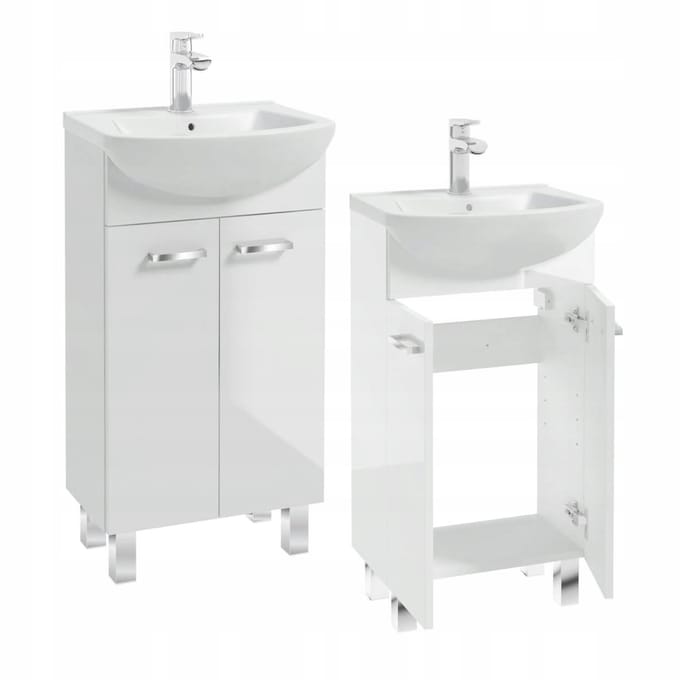 STAMAR - Badmeubel met Wastafel Staand 45 2 Deuren Chroom - Wit