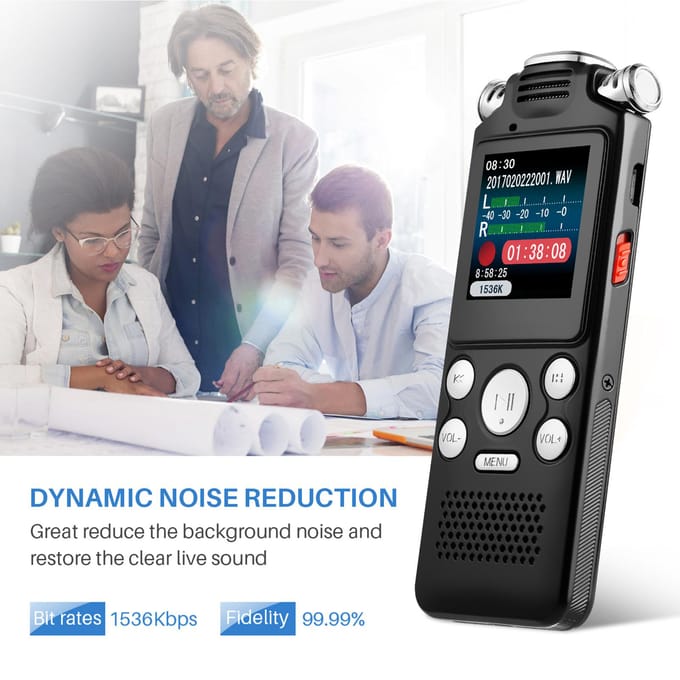 8GB Voice Recorder Ruisonderdrukking o Recorder Dubbele microfoon voor HD Spraakgestuurd zwart