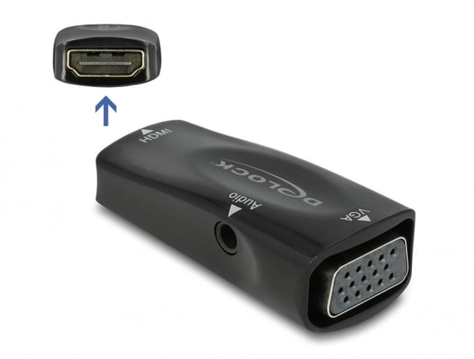 Delock 66560 HDMI / VGA Adapter [1x HDMI-bus - 1x D-sub bus 15-polig] Zwart
