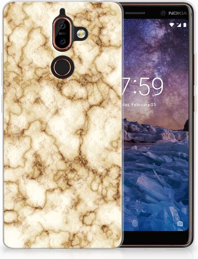 Nokia 7 Plus TPU Siliconen Hoesje Marmer Goud