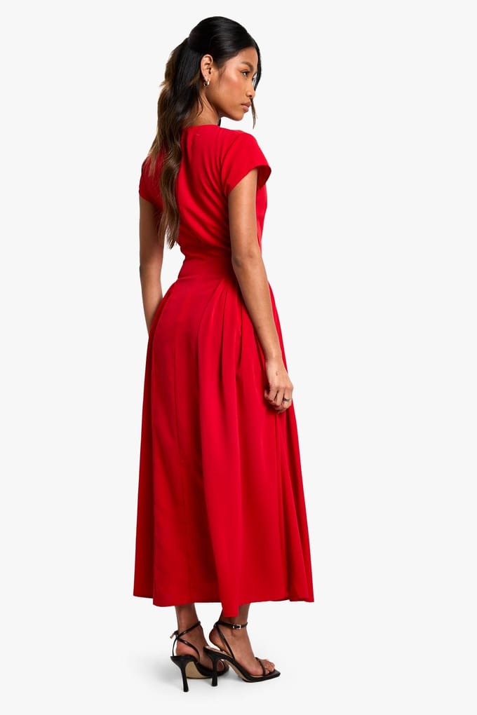 boohoo Dames Textuurrijke Volume Rok Midaxi Jurk | Rood | Maat: 38