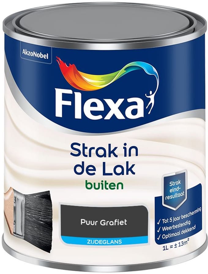 Flexa - Strak In De Lak Buitenlak Zijdeglans - Puur Grafiet - Mengverf - 1 L