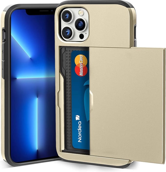 Backcover geschikt voor Apple iPhone 13 Pro Max - Goud - Hard PC - Pasjeshouder