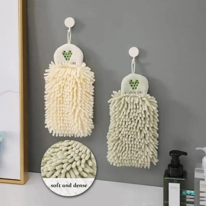 Serviette Chenille Torchon Cuisine Salle de Bain Essuie-Mains Boule de Poils Ménager Suspendable Séchage Rapide Doux Absorbant Microfibre beige