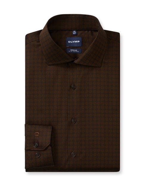 OLYMP No. Six Overhemd, Super Slim, Royal Kent, Zwart-Bruin
