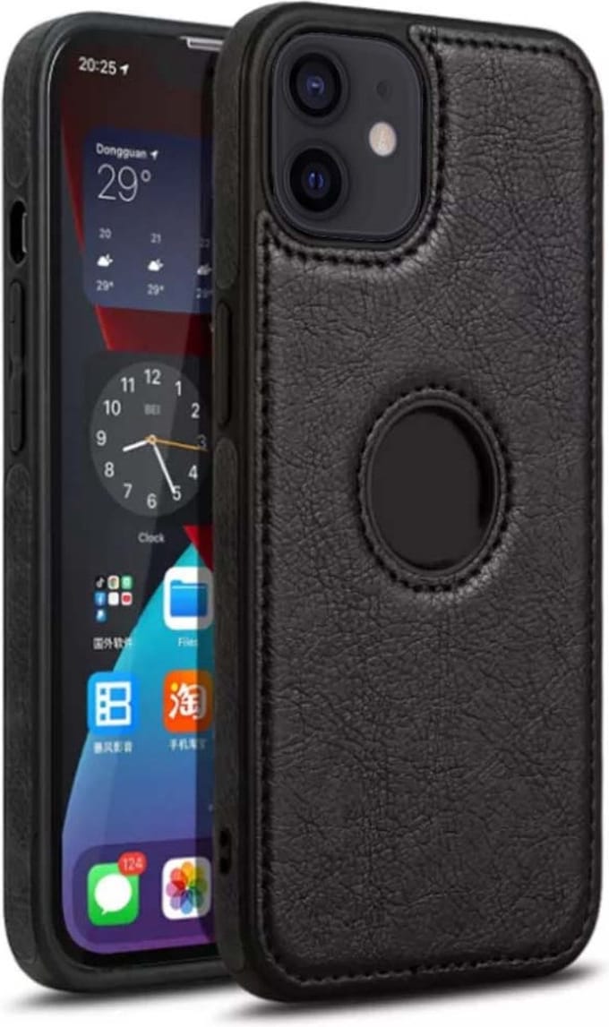 Smartphonica iPhone 12/12 Pro leren hoesje - Zwart geschikt voor iPhone 12;iPhone 12 Pro