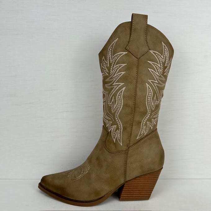 Leuke leatherlook cowboylaarzen met gaaf design khaki Khaki / 41