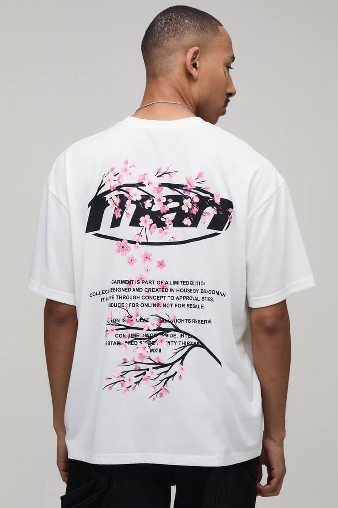 Wit Oversized T-shirt Met Bloesemprint | White | Size Small