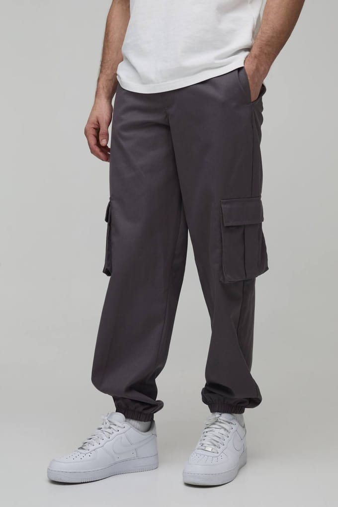 Baggy Gewassen Broek Met Vaste Tailleband | Charcoal | Size Medium