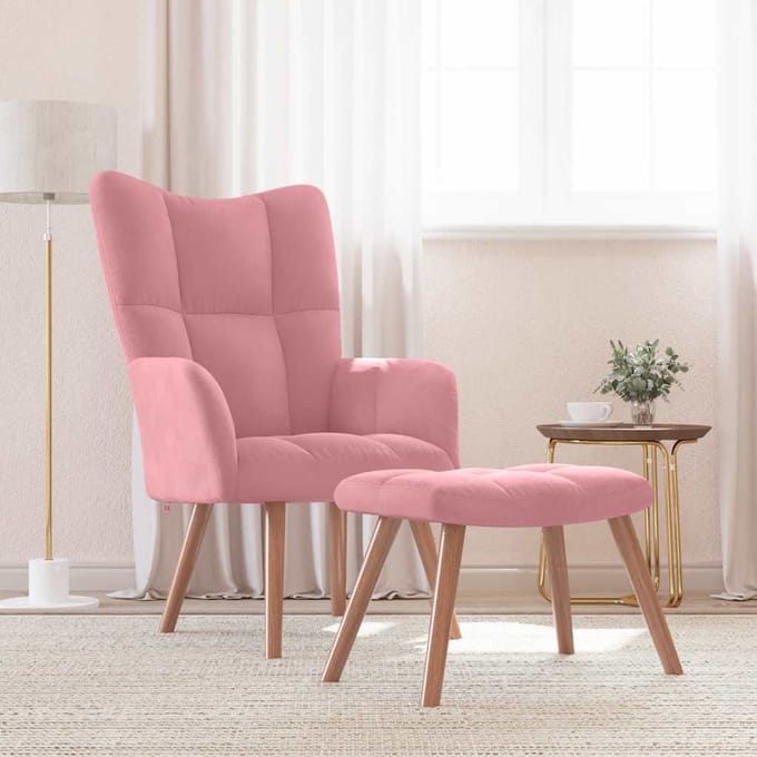 vidaXL - Relaxstoel - met - voetenbank - fluweel - roze