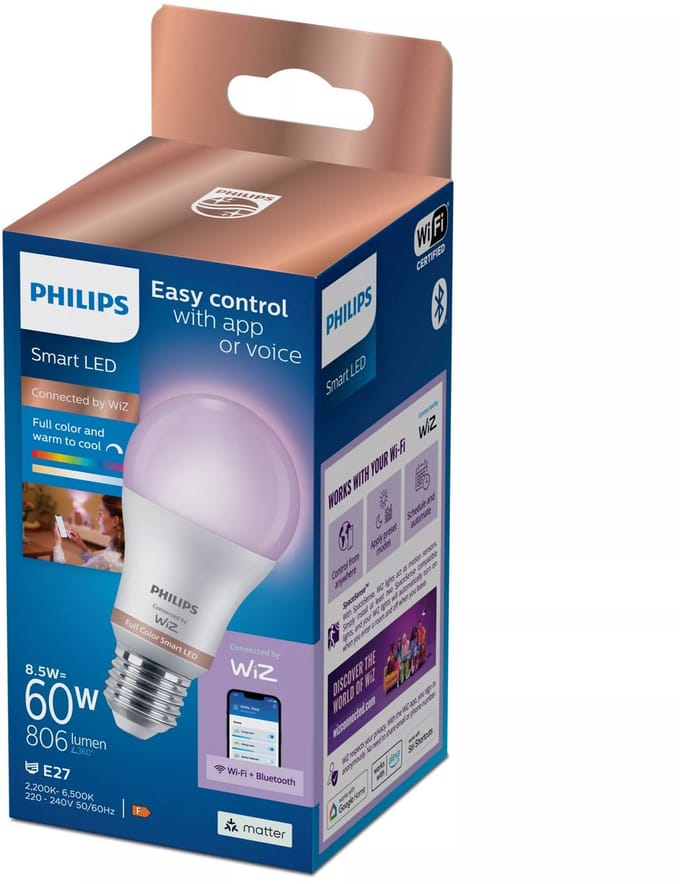 Philips Smart Lighting Lamp - Slimme LED-Verlichting - Gekleurd en Wit Licht - E27 - 60W - Mat - Wi-Fi