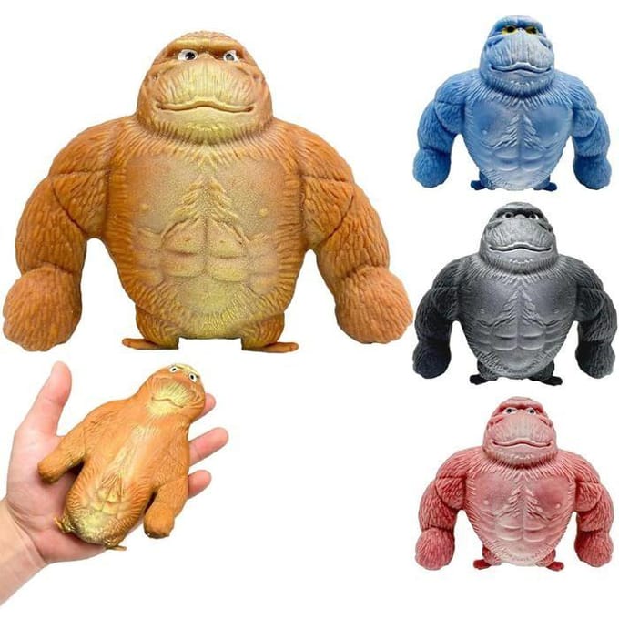 Uitrekbaar Speelgoed - BG INTERNATIONAL - Elastische Gespierde Gorilla - 13 cm - Anti-Stress - Meerkleurig grijs