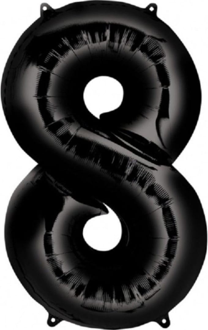 Ballon Cijfer 8 Jaar Zwart 36Cm Verjaardag Feestversiering Met Rietje