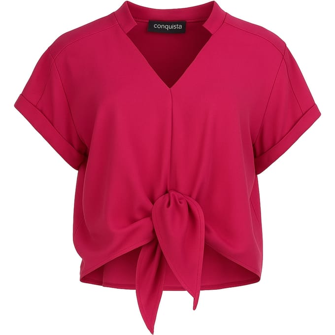 Blouse met gestrikte voorkant in fuchsia – 100% viscose-voile