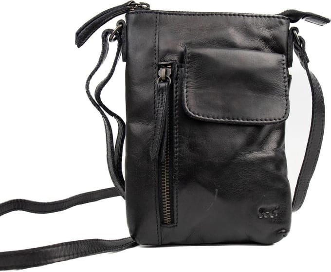 Bear Senna schoudertasje - Zwart – Leren schoudertas / unisex – Van leer – Het Bear Senna schoudertasje is een compact, slank model voor wie het liefst zo min mogelijk meesjouwt