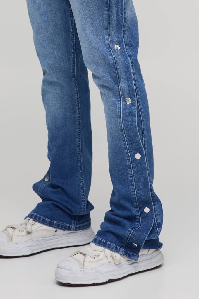 Popper Zijstretch Wijduitlopende Jeans | Light Wash | Size 44R