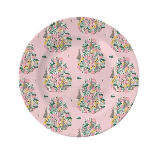Rice pasen melamine bord rond bunny print roze