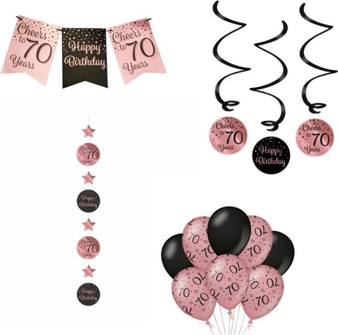 SET FEESTVERSIERING BLACK/ROSE 70JAAR