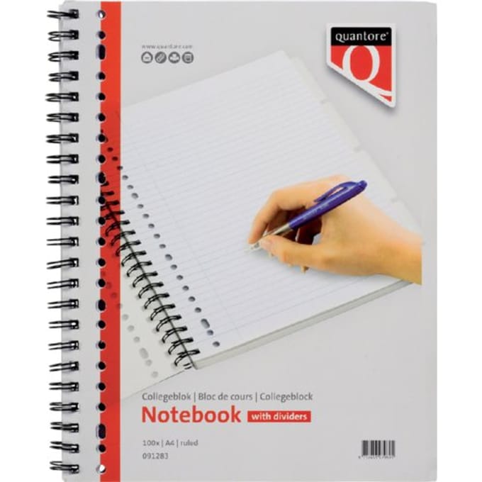 Collegeblok Quantore A4 lijn 23-gaats 4 tabs 200 pagina's 70gr