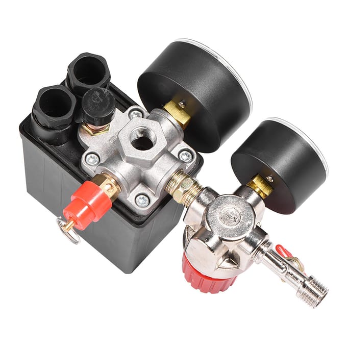 Kleine Luchtcompressor Drukschakelaar Regelventiel Regulator met Manometers wit