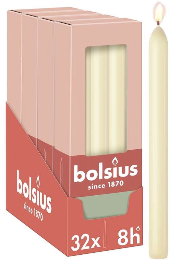 Bolsius - Gladde Dinerkaarsen - 23 cm - 32 stuks - Ivoor