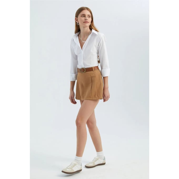 Mid Rise Plissé Minirok met een Riem