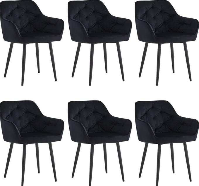 Colenis® - Iris Eetkamerstoel - Zwart - Set Van 6 - Fluweel - Velvet - Design - Met armleuning