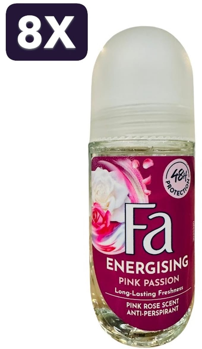 8 x Fa - Deodorant - Roller - Pink Passion - Pink Rose Scent - 50ml