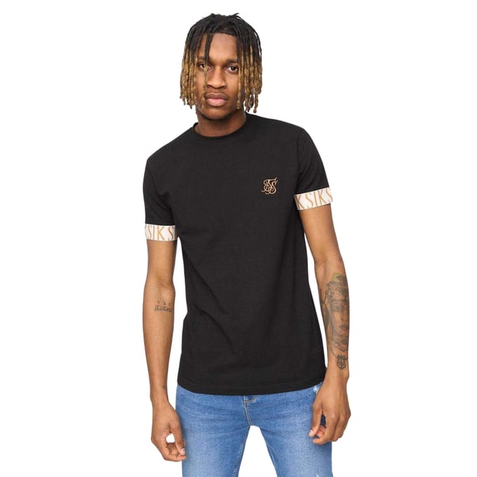 SikSilk Heren Tech Logo Geprinte Mouwen T-Shirt (Zwart)