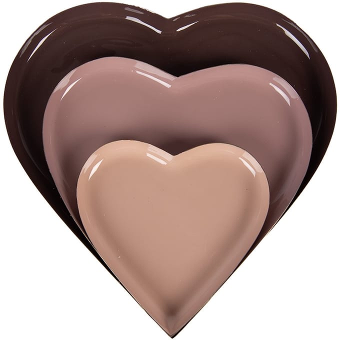Clayre & Eef Decoratie schaal Set van 3 Hart Ø 24 / Ø 19 / Ø 13 cm Meerkleurig Metaal