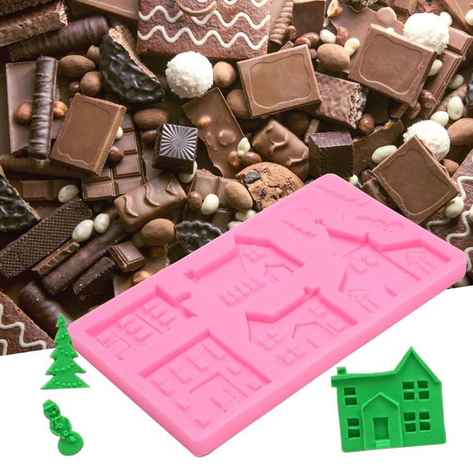 Doe-het-zelf Kasteelhuis Kerstboom Siliconen Vorm Cake Chocolade Decoratieve Klei Vorm Keuken roze