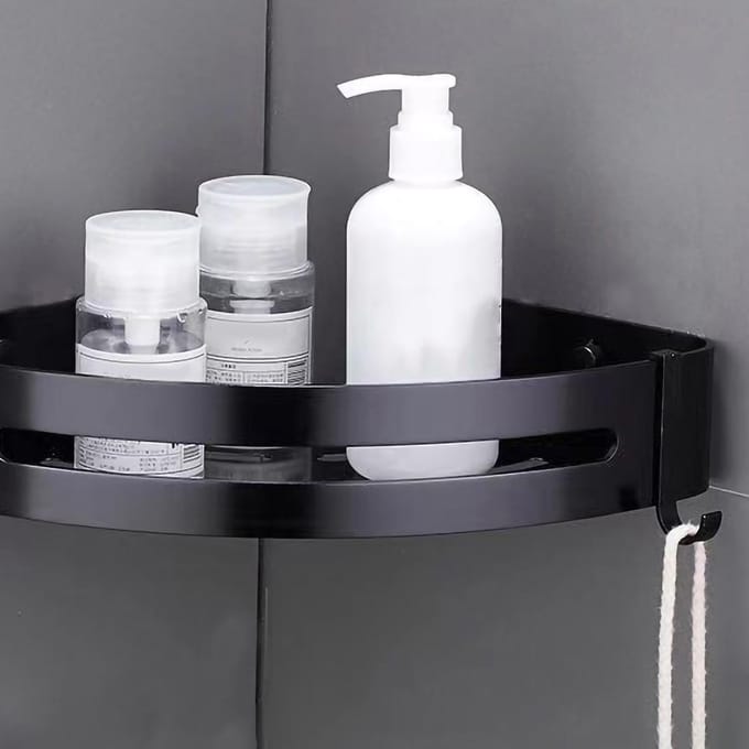 Ponsvrij Douche Opbergrek Aluminiumlegering Badkamer Hoek Opbergplanken voor Thuis Driehoekig white