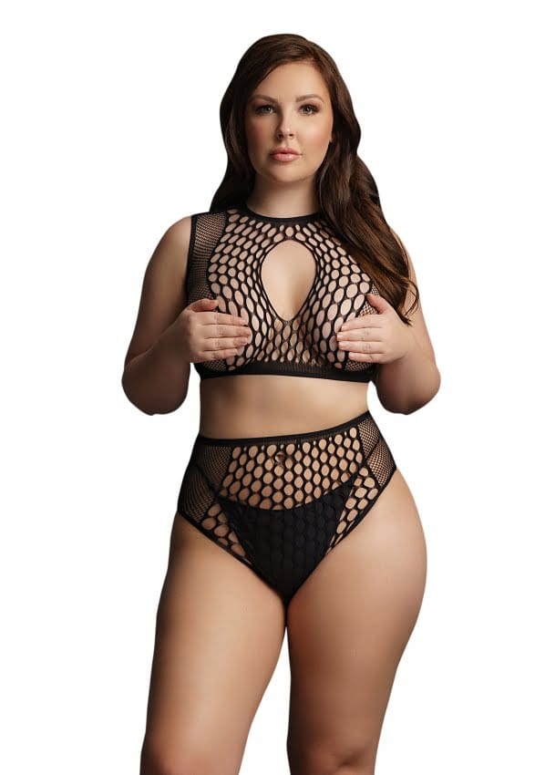 Shots - Le Désir Duo Net Key-Hole Bh Set - Plus Size black OSX