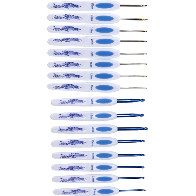 Haaknaalden Set Ergonomisch Ontwerp Handvat Stevig Haken Comfortabel Gebruiken DIY Breigereedschap voor Liefhebbers blauw