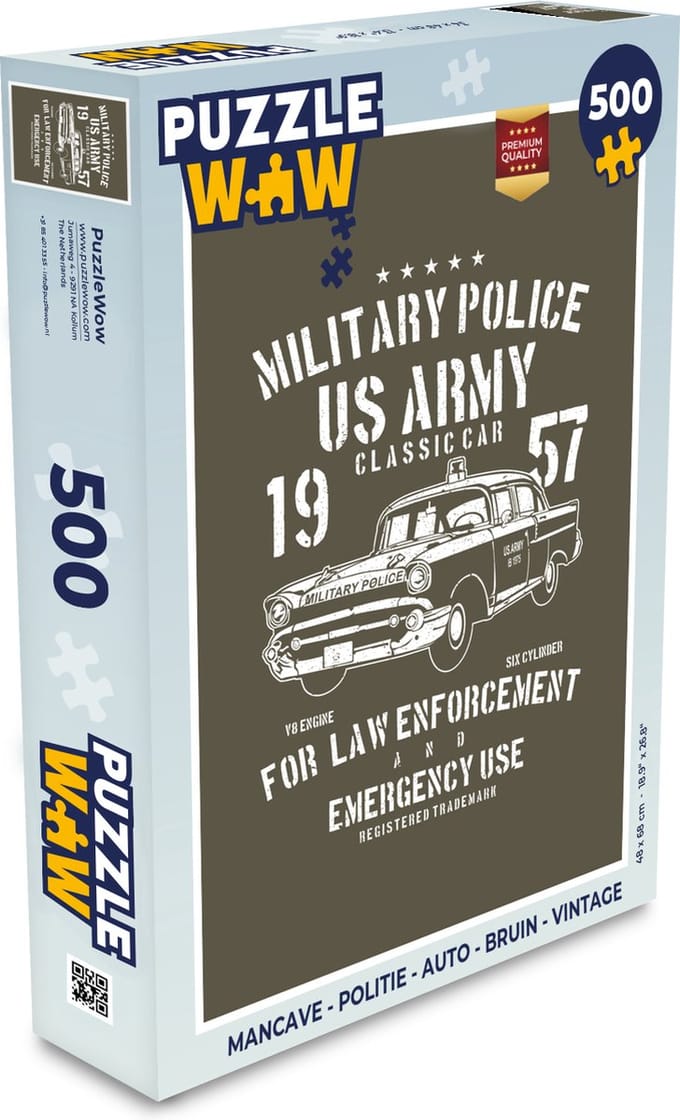 Puzzel Mancave - Politie - Auto - Bruin - Vintage - Legpuzzel - Puzzel 500 stukjes
