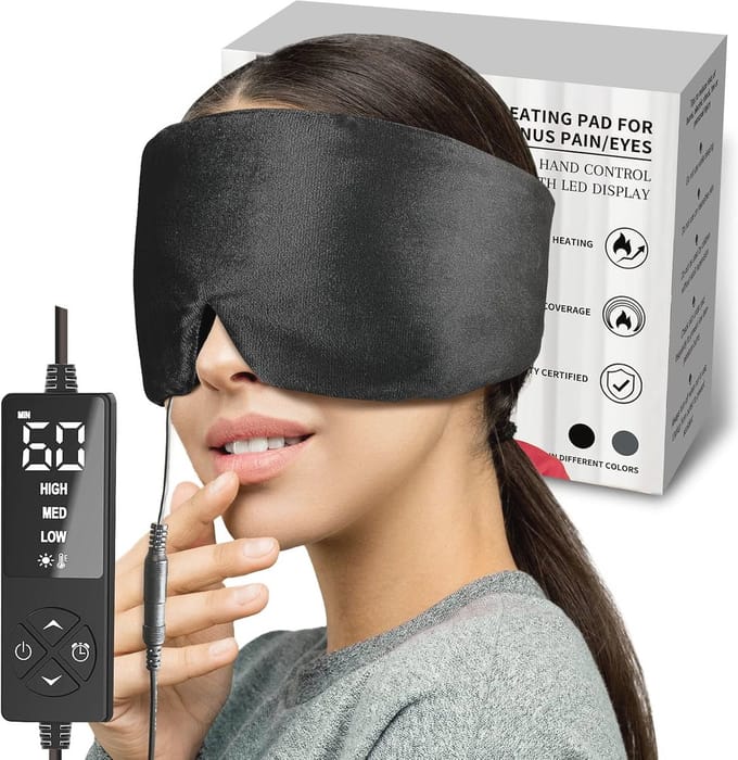 Verwarmd Oogmasker Extra Groot voor Droge Ogen en Spanningshoofdpijn - 3 Warmte- en 5 Timinginstellingen